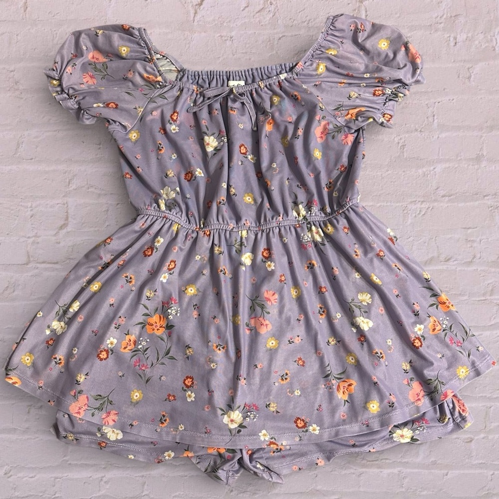 love, Fire Floral Kids Romper in Lavender